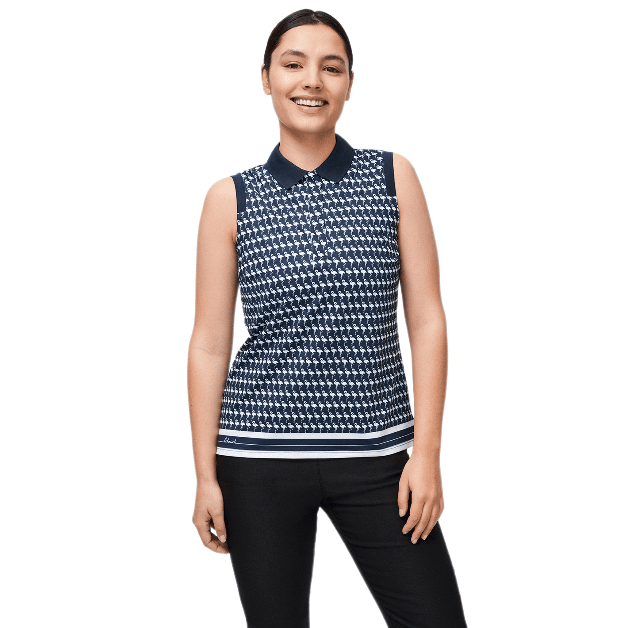 Röhnisch Deni Golf Polo Damen Flamingo Aop Navy Ärmellos Damen