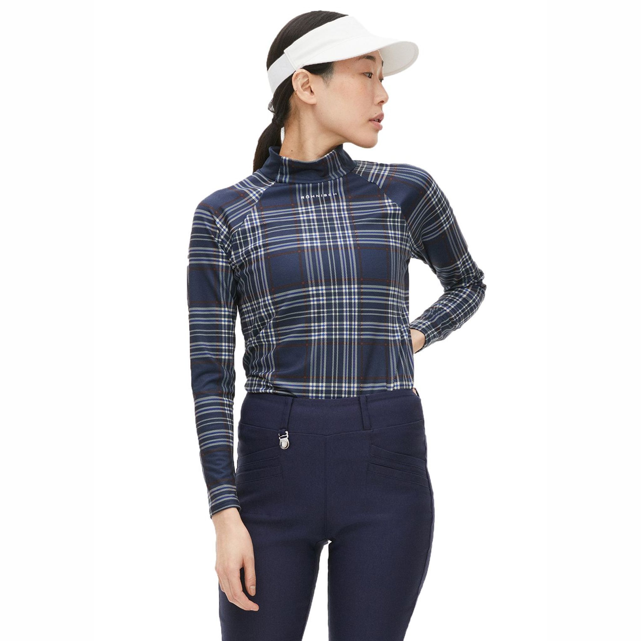 Röhnisch Elle Golf Polo Langarm Navy Check Damen Damen