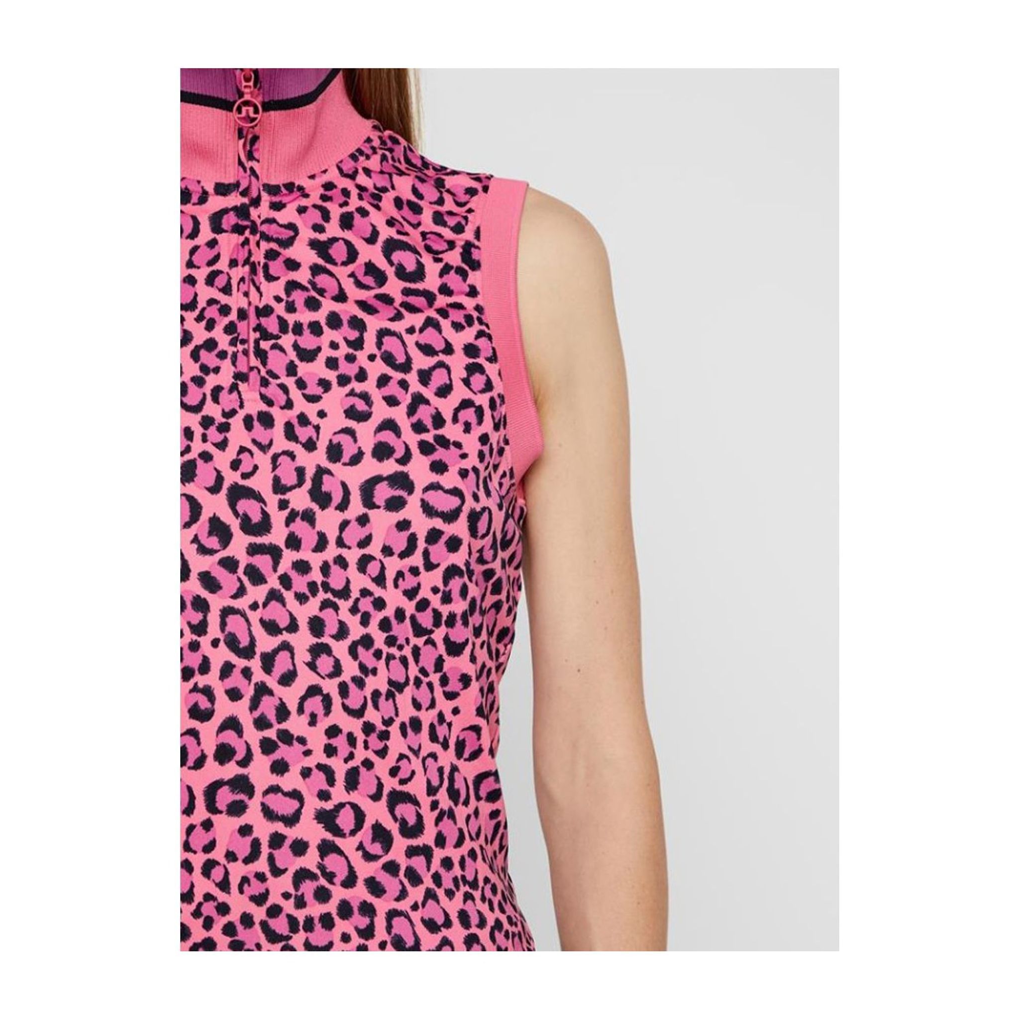 J. Lindeberg W Audrey-TX Jersey SL Polo Pink Leopard Damen