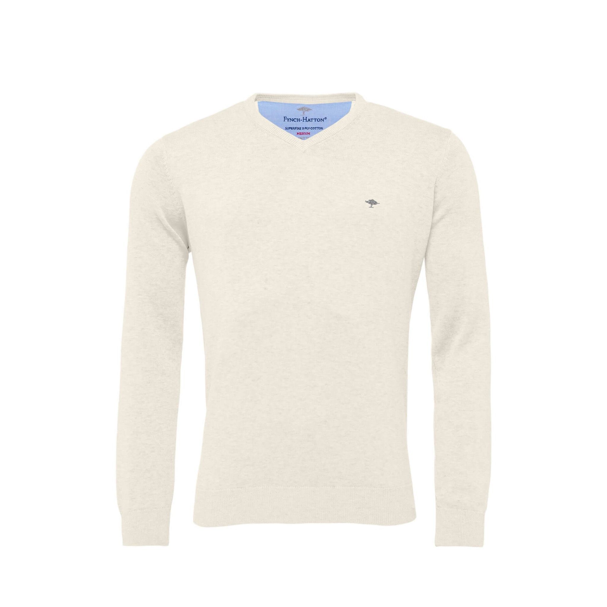 Fynch Hatton V-Neck Superfine Golf Pullover Herren Offwhite Herren