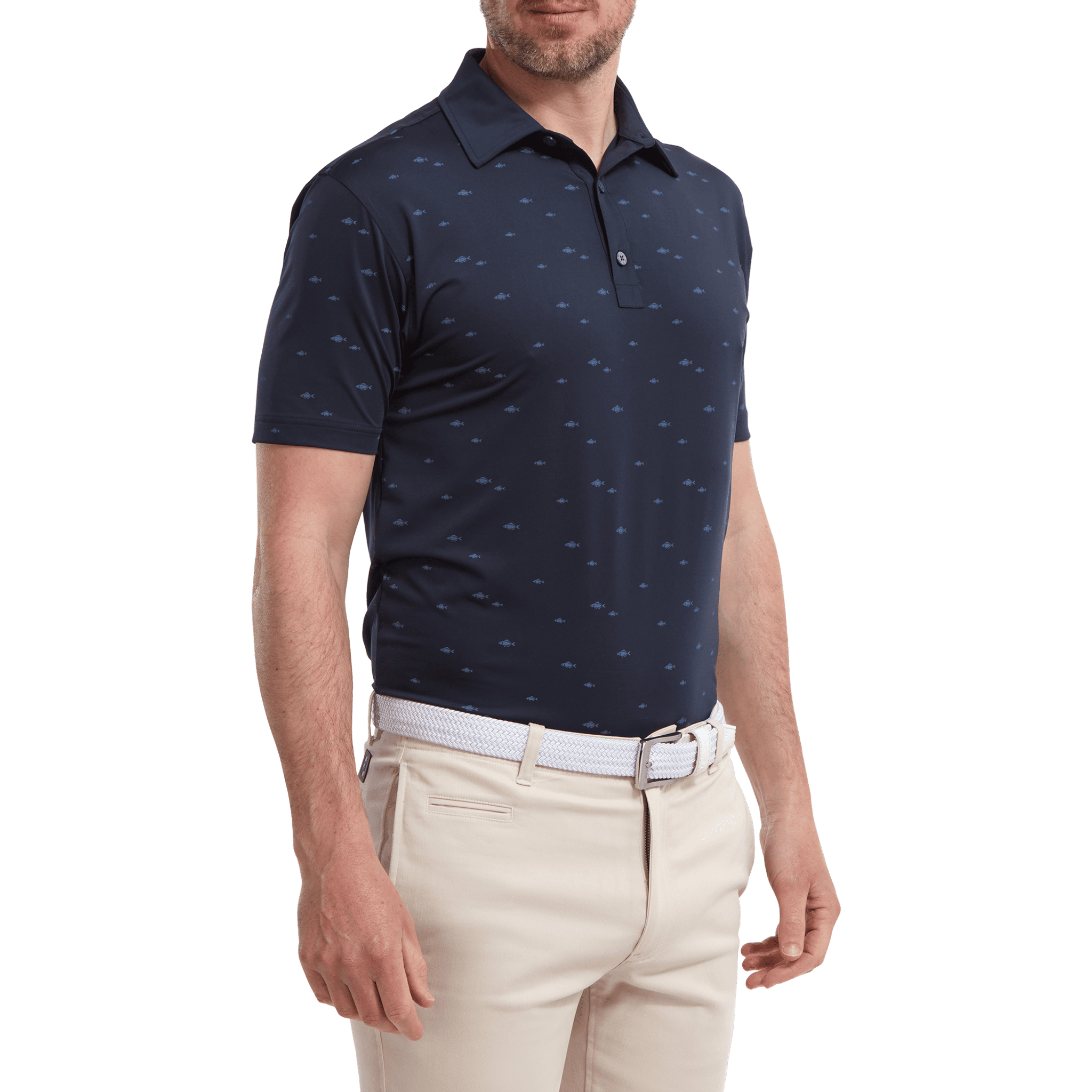 Footjoy School of Fish Print Lisle Polo Herren